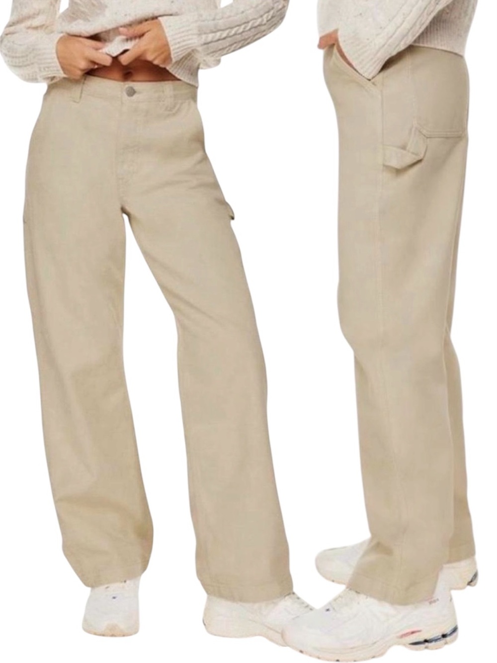 Aritzia TNA 2 Greenwich Carpenter Pants Tan Khaki Denim Cargo Wide Leg Baggy